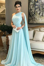 Load image into Gallery viewer, A Line Chiffon One Shoulder Ruffles Green Formal Dresses Long Prom Dresses RS295