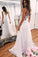 Sweep train A-line Ivory Lace V-neck Appliques Sleeveless Evening Dress Prom Dresses RS849