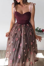 Load image into Gallery viewer, A Line Tulle Short Prom Dresses Floral Skirt Tea Length