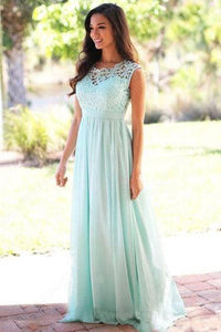 Affordable A-line Scoop Neck Lace Cap Sleeve Chiffon Floor-length Prom Dresses RS472