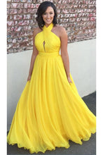 Load image into Gallery viewer, Princess Chiffon A-line Halter Long Yellow Backless Sleeveless Prom Dresses RS423