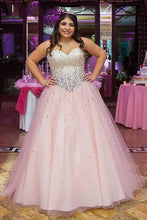 Load image into Gallery viewer, Strapless Ball Gown Beads Pink Sweetheart Plus Size Lace up Sleeveless Evening Dresses RS886