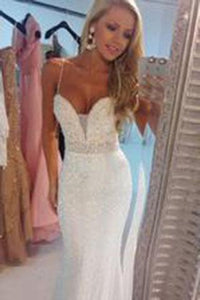 Prom Dresses Sexy Mermaid Spaghetti Strap Crystal Floor Length Formal Occasion Dress RS707