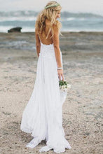 Load image into Gallery viewer, Beach Simple Casual White A-line Princess V neck Spaghetti Straps Wedding Dress RS136