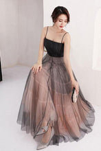 Load image into Gallery viewer, A Line Scoop Spaghetti Straps Black Tulle Prom Dresses Long Evening Dresses RS824