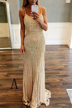 Load image into Gallery viewer, Luxurious Mermaid Spaghetti Straps V-Neck Sparkly Open Back Prom Dress Party Dress RS467