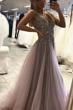 Load image into Gallery viewer, Sexy Side Split Prom Dress Sleeveless Tulle Evening Dress Long Party Dress RS115