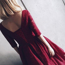 Load image into Gallery viewer, Half Sleeves Burgundy Homecoming Dress With Lace V-Neck Short Prom Dress