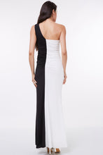 Load image into Gallery viewer, Mermaid Long Black and White Floor Length One Shoulder Beads Ruffles Prom Dresses RS265