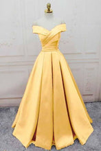 Load image into Gallery viewer, Simple Yellow Off the Shoulder Prom Dresses Lace up Sweetheart Satin Party Dresses P1050