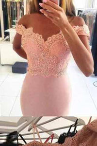 Off-the-Shoulder Mermaid Sexy Blush Pink Sweetheart Appliques Long Prom Dresses RS963