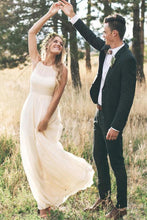 Load image into Gallery viewer, Simple A Line Round Neck Chiffon Long Bridal Dresses Beach Wedding Dresses RS972