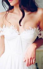 Load image into Gallery viewer, A Line Chiffon Sweetheart Lace Off the Shoulder Beach Wedding Dresses with Pleats RS276