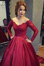 Load image into Gallery viewer, Vintage Long Sleeve Lace Sequins Off Shoulder Prom Dresses