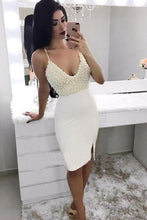 Load image into Gallery viewer, Mermaid Spaghetti Straps V Neck Ivory Beads Short Prom Dress Homecoming Dresses RS855