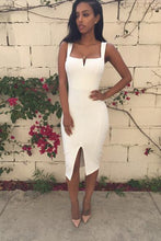 Load image into Gallery viewer, Sexy Sheath Black Spaghetti Straps Slit Tea Length Prom Dresses Homecoming Dresses RS896