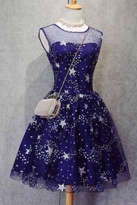 A Line Knee Length Beading Royal Blue Homecoming Dresses Short Bling Prom Dresses RS627