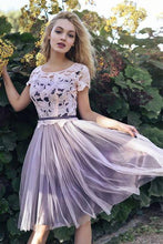 Load image into Gallery viewer, Short Sleeves Scoop Lace Homecoming Dresses A line Cheap Pink Short Prom Dresses RS930