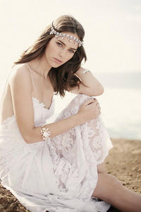 Stunning Backless White Lace Boho Spaghetti Straps Chiffon Beach Lace Lining Wedding Dress RS804