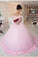 Pink Long Sleeveless Flowers Off the Shoulder Lace up Tulle Ball Gown Wedding Dresses RS369