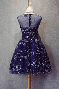 A Line Knee Length Beading Royal Blue Homecoming Dresses Short Bling Prom Dresses RS627