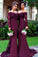New Arrival Off-the-Shoulder Wine Red Trumpet Long Sleeve Mermaid Bridesmaid Dresses RS932