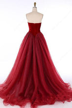 Load image into Gallery viewer, 2024 Princess V-Neck Organza Sleeveless Open Back Ruffles Burgundy Prom Dresses RS696