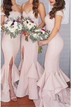 Load image into Gallery viewer, 2024 Sexy Mermaid Ruffles Front Split Off-the-shoulder Sleeveless Bridesmaid Dress RS329