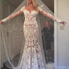 Load image into Gallery viewer, Romantic Long Appliques Backless Lace Mermaid Ivory Long Sleeve Wedding Dresses RS294