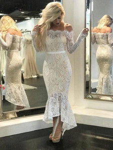 Mermaid Ivory Straight Across Floor-Length Long Sleeve Appliqued Lace Wedding Dresses RS473