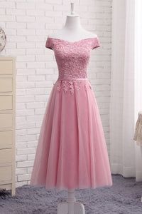 A-Line Gray Lace Off the Shoulder Tulle Lace-up Sweetheart Prom Dresses RS157