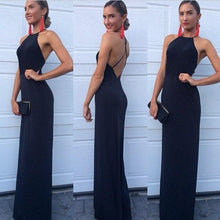 Load image into Gallery viewer, New Arrival Modest Halter Criss-Cross A-Line Long Navy Blue Sleeveless Prom Dresses RS616