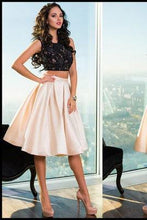 Load image into Gallery viewer, Gorgeous Two Piece Black Lace Open Back Short Cute Sweet 16 Dress Homecoming Dress RS245