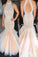 Pearl Pink Mermaid Halter Sleeveless Beading Tulle Floor-Length Long Prom Dresses