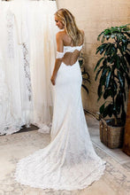 Load image into Gallery viewer, Off the Shoulder White Sweetheart Lace Sexy Mermaid Open Back Beach Wedding Dresses RS725