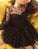 A Line Long Sleeves Tulle Sweetheart Spaghetti Straps with Flowers Black Homecoming Dresses RS955