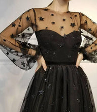 Load image into Gallery viewer, A Line Long Sleeves Tulle Sweetheart Spaghetti Straps with Flowers Black Homecoming Dresses RS955