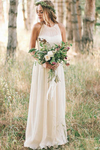 Simple A Line Round Neck Chiffon Long Bridal Dresses Beach Wedding Dresses RS972